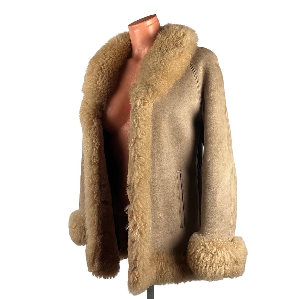 Vintage PEPCO Shearling Sheepskin Pennylane Fur Leather Coat S Made in Turkey